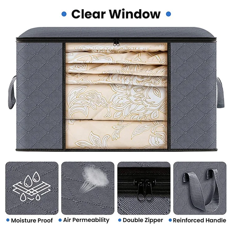 60L 55x35x32CM Clear Window Clothes Organizer Non-woven Storage Bag for Sweaters, Blankets