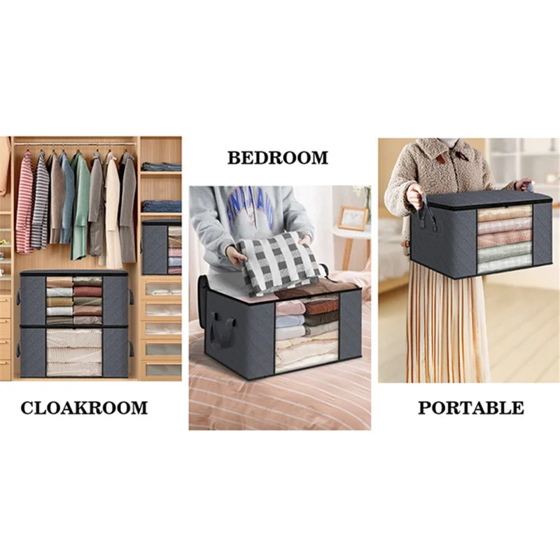 90L 60x43x35CM Clothes Organizer Non-woven Bag Blankets Foldable Storage Box with Clear Window