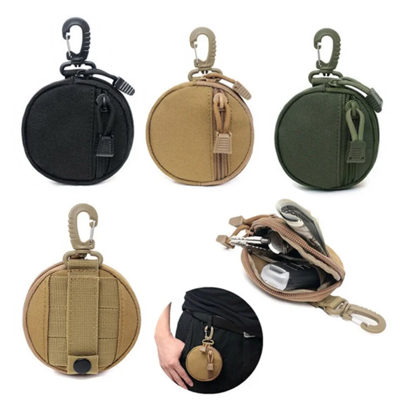 600D Oxford Cloth Zipper Wallet Waist Bag Portable Mini Coin Pouch with Keychain - Khaki