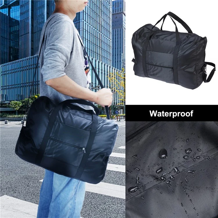 Faltbare wasserdichte 600D Oxford Stoff Reisetasche Große Handtasche Umhängetasche - Schwarz