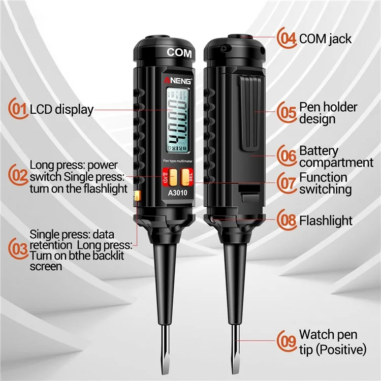 Aneng A3010 2-en-1 Numérique Multimètre Numérique Test de Câble de Stylo de Câchage de Câchage DC / Compteur de Capacité de Tension AC