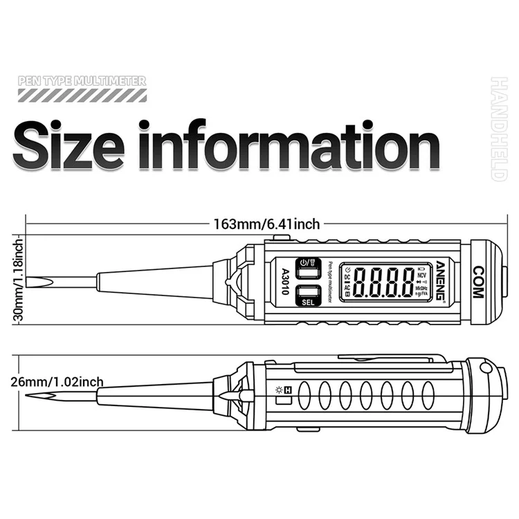 ANENG A3010 2 in 1 Digital Multimetro Test Penna di Interruzione Tester DC / Misuratore di Capacità di Tensione ca