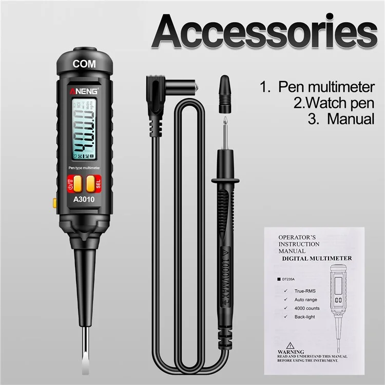 Aneng A3010 2-in-1 Digitaler Multimeter-teststift-kabel-bruchpunkt Tester DC / Wechselspannungskapazitätsmesser