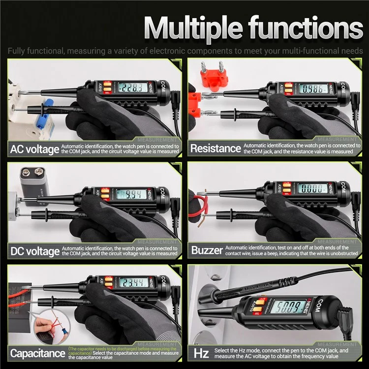 Aneng A3010 2-in-1 Digitaler Multimeter-teststift-kabel-bruchpunkt Tester DC / Wechselspannungskapazitätsmesser