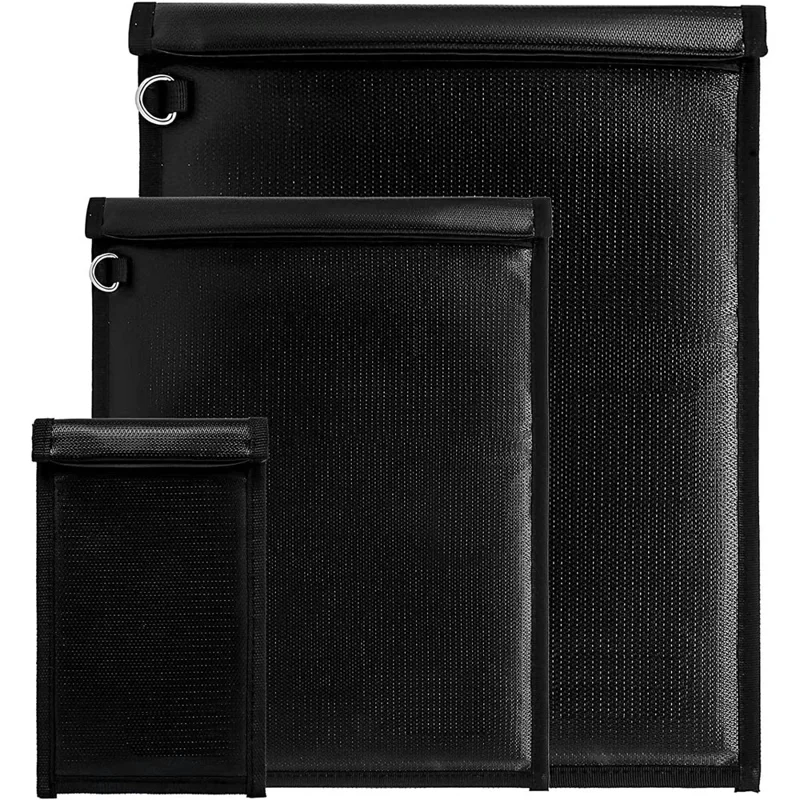 F068 3Pcs / Set Fireproof File Bag Organizer RFID Blocking Fiberglass Document Bag