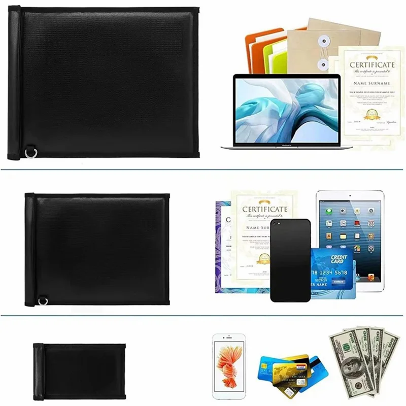 F068 3Pcs / Set Fireproof File Bag Organizer RFID Blocking Fiberglass Document Bag