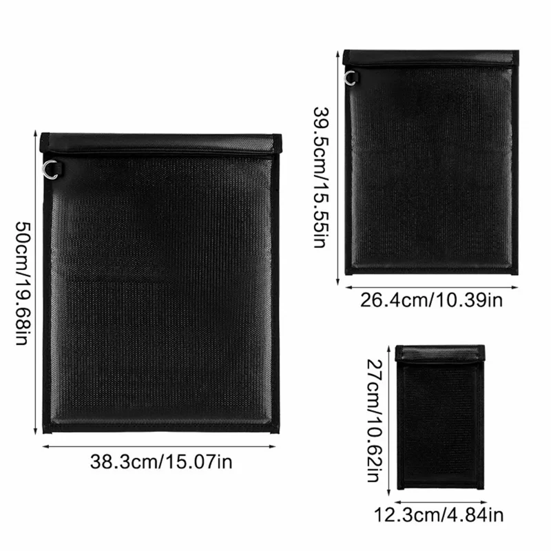 F068 3Pcs / Set Fireproof File Bag Organizer RFID Blocking Fiberglass Document Bag
