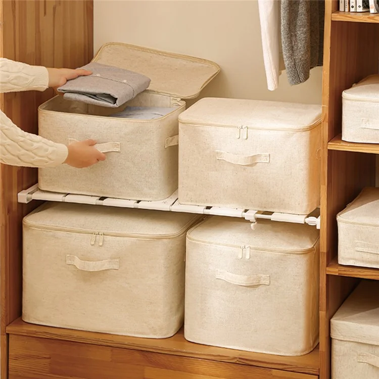 70398 Medium-38x26x25cm Clothes Storage Box Cotton Linen Closet Storage Baskets with Handle