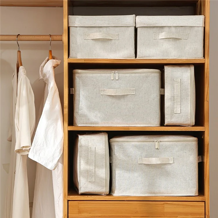 70398 Medium-38x26x25cm Clothes Storage Box Cotton Linen Closet Storage Baskets with Handle