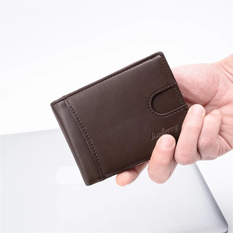 BAELLERRY K9311-K9312 RFID Blocking Bifold Leather Pocket Wallet RFID Blocking Card Bag Coin Purse - Coffee