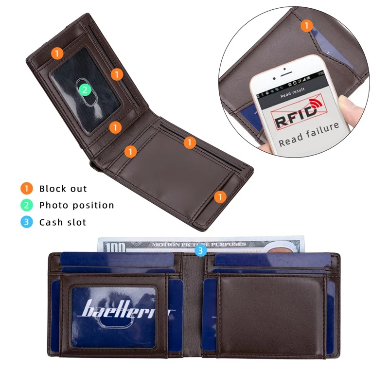 BAELLERRY K9315-K9316 Leather Wallet RFID Blocking Credit Card Holder Multi Card Case - Black