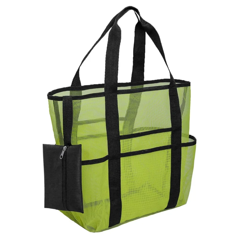 Vit handväska i bomull med öppen struktur, flera fickor, bad- och hygienförvaring - Gul