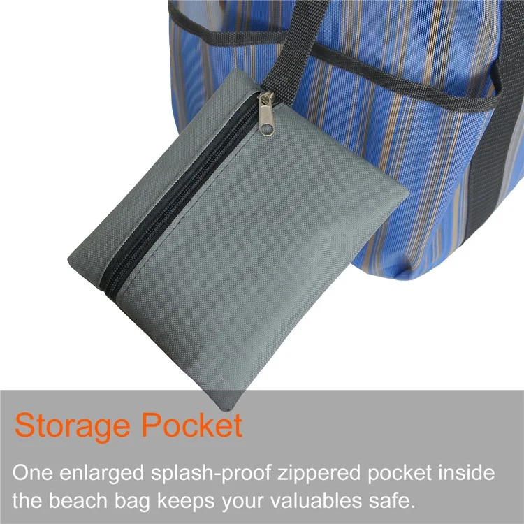 Outdoor Beach Canvas Mesh Bag Multiple Pockets Bath Toiletries Organizer Tote - Blue