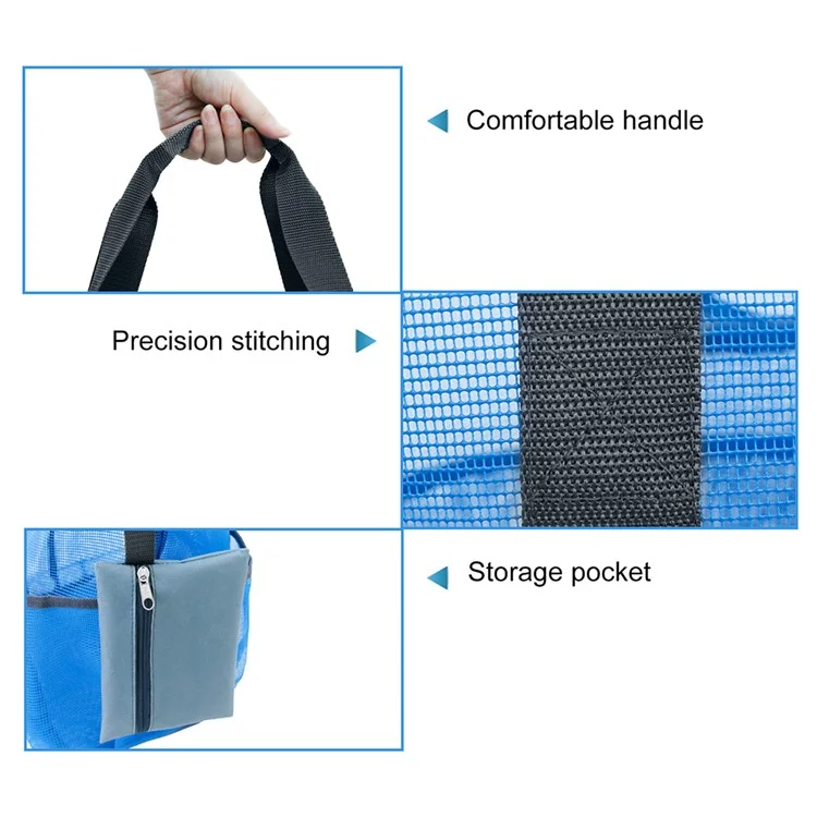 Outdoor Beach Canvas Mesh Bag Multiple Pockets Bath Toiletries Organizer Tote - Blue