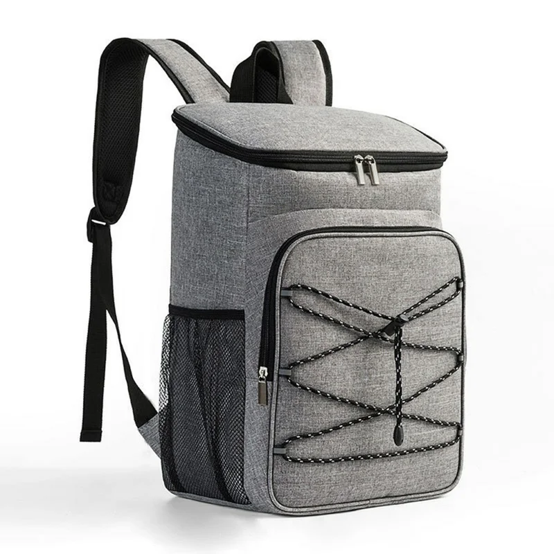 8088 Large Oxford Cloth Picnic Backpack Thermal Lunch Box Storage Bag - Grey