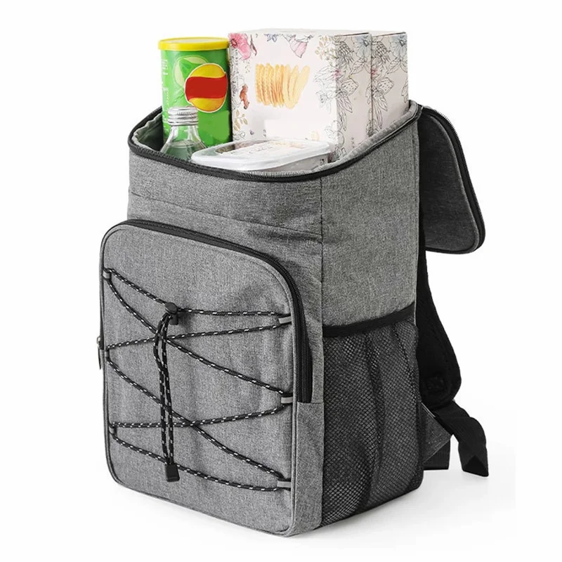 8088 Large Oxford Cloth Picnic Backpack Thermal Lunch Box Storage Bag - Grey