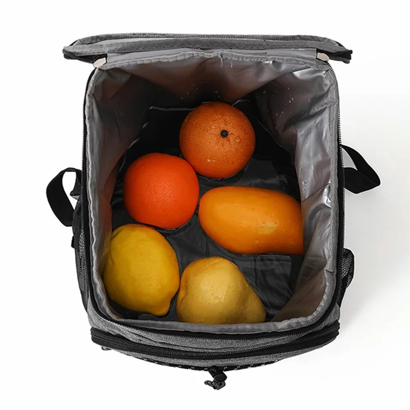 8088 Large Oxford Cloth Picnic Backpack Thermal Lunch Box Storage Bag - Grey