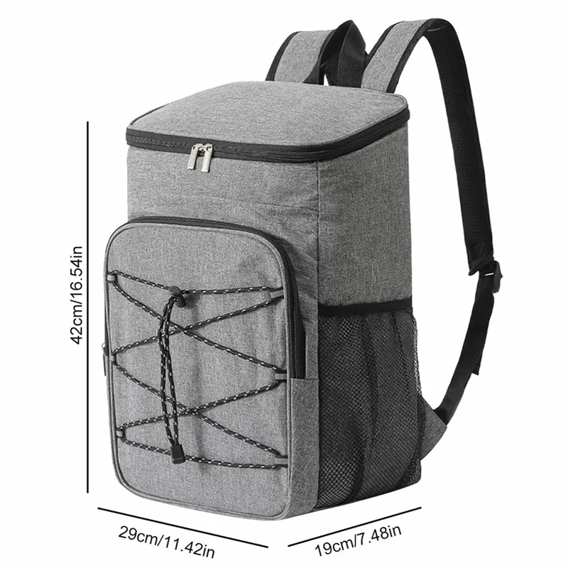 8088 Large Oxford Cloth Picnic Backpack Thermal Lunch Box Storage Bag - Grey