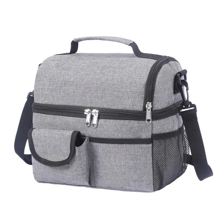 B-8062 Borsa Pranzo Isolata in Panno Oxford 600D a Doppio Strato da 8L con Tracolla - Grigio 