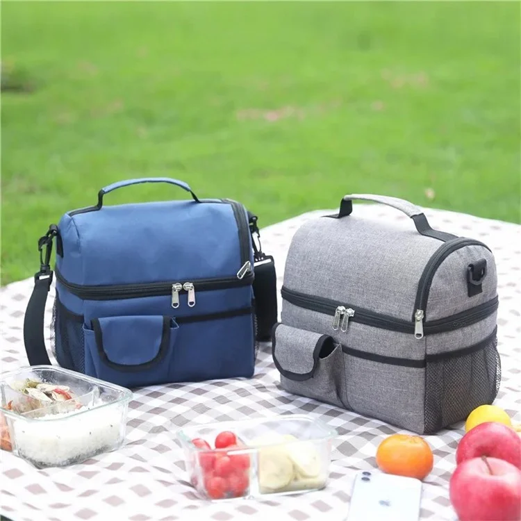 B-8062 Borsa Pranzo Isolata in Panno Oxford 600D a Doppio Strato da 8L con Tracolla - Grigio 