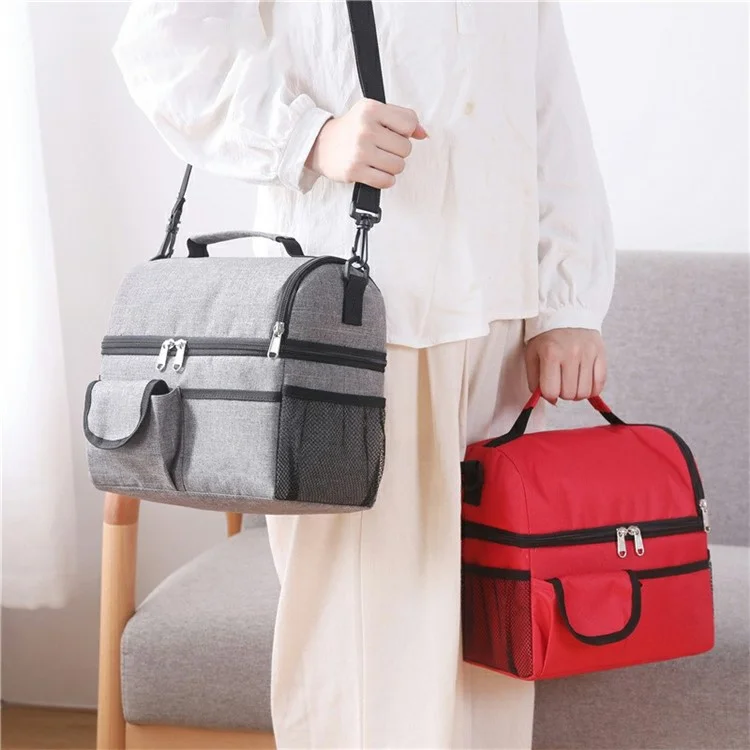 B-8062 Borsa Pranzo Isolata in Panno Oxford 600D a Doppio Strato da 8L con Tracolla - Grigio 
