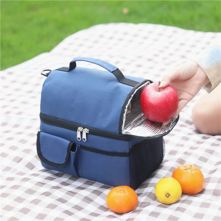 B-8062 Borsa Pranzo Isolata in Panno Oxford 600D a Doppio Strato da 8L con Tracolla - Grigio 