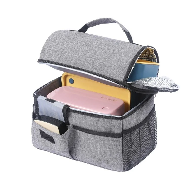 B-8062 Borsa Pranzo Isolata in Panno Oxford 600D a Doppio Strato da 8L con Tracolla - Grigio 