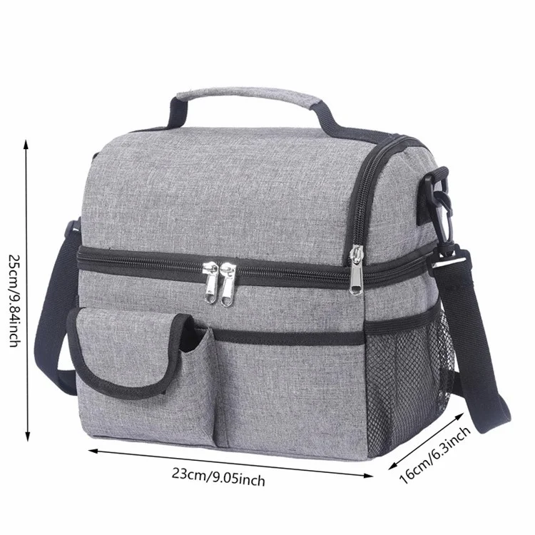 B-8062 Borsa Pranzo Isolata in Panno Oxford 600D a Doppio Strato da 8L con Tracolla - Grigio 