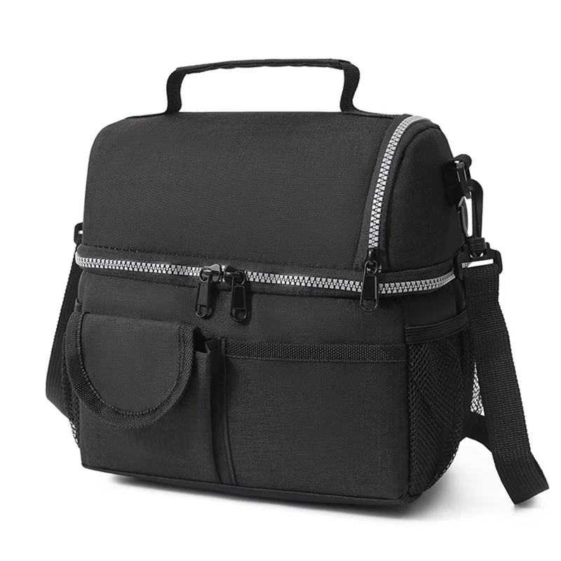 B-8062 8L 600D Oxford Cloth Double Layer Insulated Lunch Bag with Shoulder Strap - Upgrade / Black