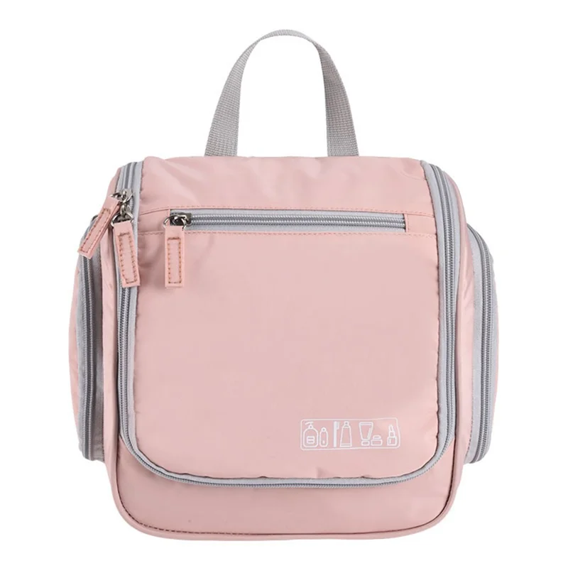 Portable Waterproof Makeup Bag Travel Cosmetics Toiletries Carrying Bag with Hanging Hook - Pink