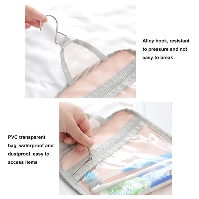 Portable Waterproof Makeup Bag Travel Cosmetics Toiletries Carrying Bag with Hanging Hook - Pink