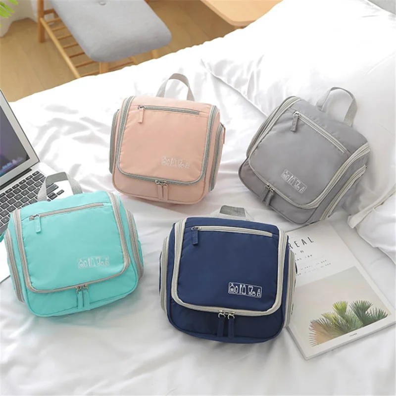 Portable Waterproof Makeup Bag Travel Cosmetics Toiletries Carrying Bag with Hanging Hook - Pink