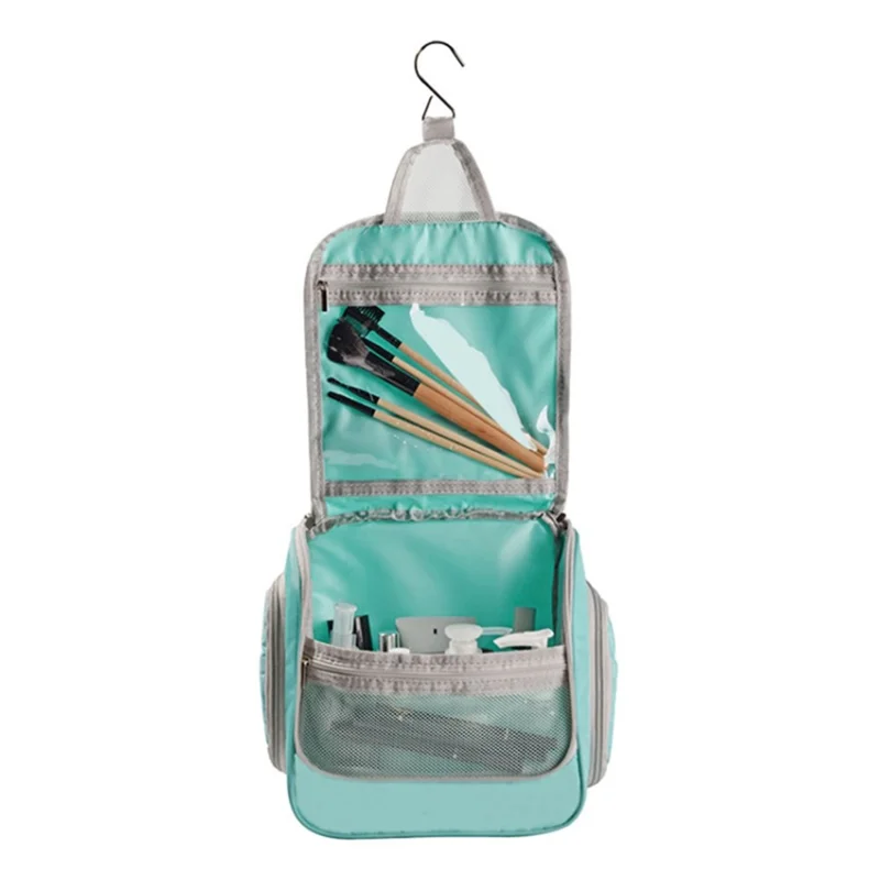 Portable Waterproof Makeup Bag Travel Cosmetics Toiletries Carrying Bag with Hanging Hook - Pink