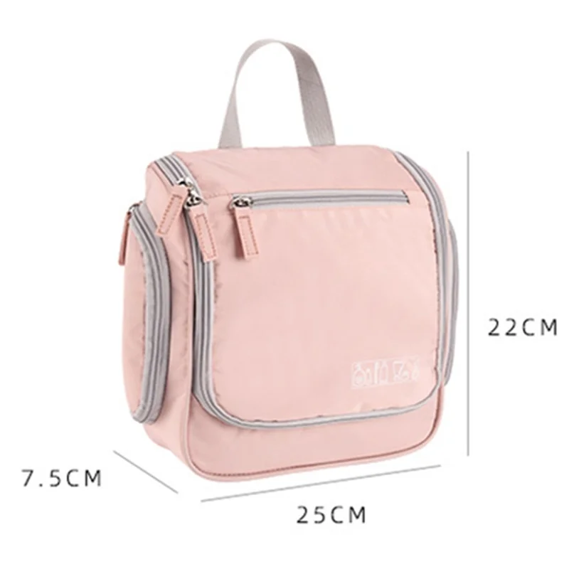Portable Waterproof Makeup Bag Travel Cosmetics Toiletries Carrying Bag with Hanging Hook - Pink
