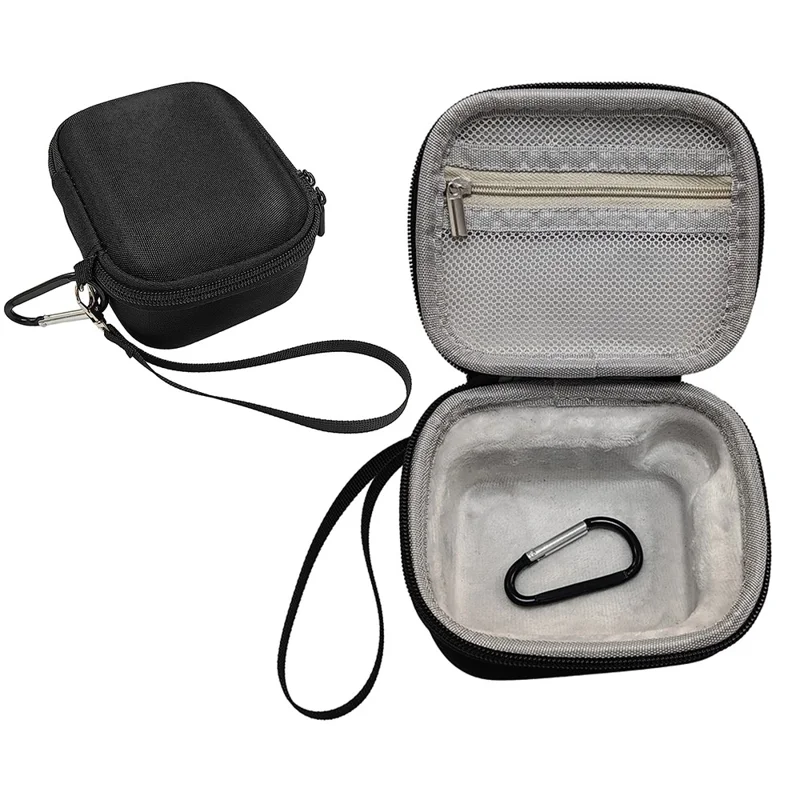 For JBL Go 4 Bluetooth-compatible Speaker Storage Bag Hard EVA Case with Hand Strap and Carabiner - Black+Grey