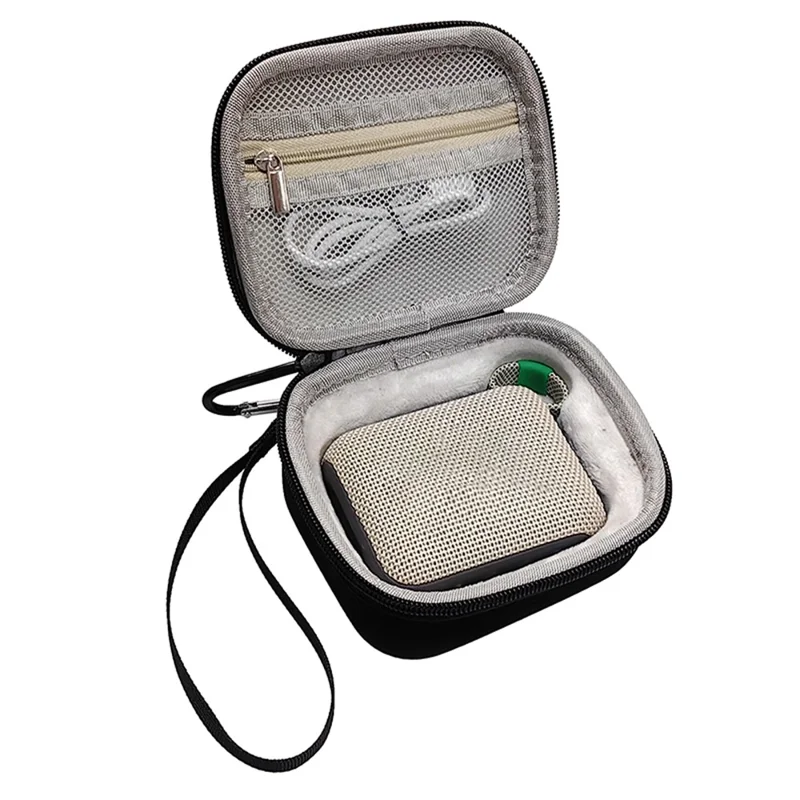 For JBL Go 4 Bluetooth-compatible Speaker Storage Bag Hard EVA Case with Hand Strap and Carabiner - Black+Grey