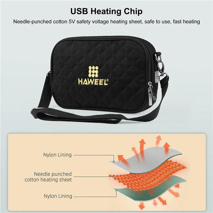 HAWEEL HWL2133 Crossbody Shoulder Bag Heating Hand Warmer Bag Storage Bag for Phone Power Stand - Black