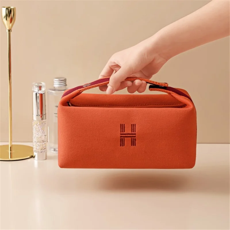 Canvas Waterproof Makeup Bag Wash Organizer Travel Portable Toiletries Storage Pouch - Orange