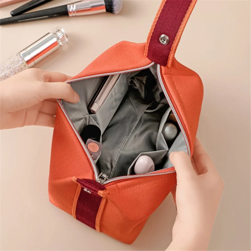 Canvas Waterproof Makeup Bag Wash Organizer Travel Portable Toiletries Storage Pouch - Orange