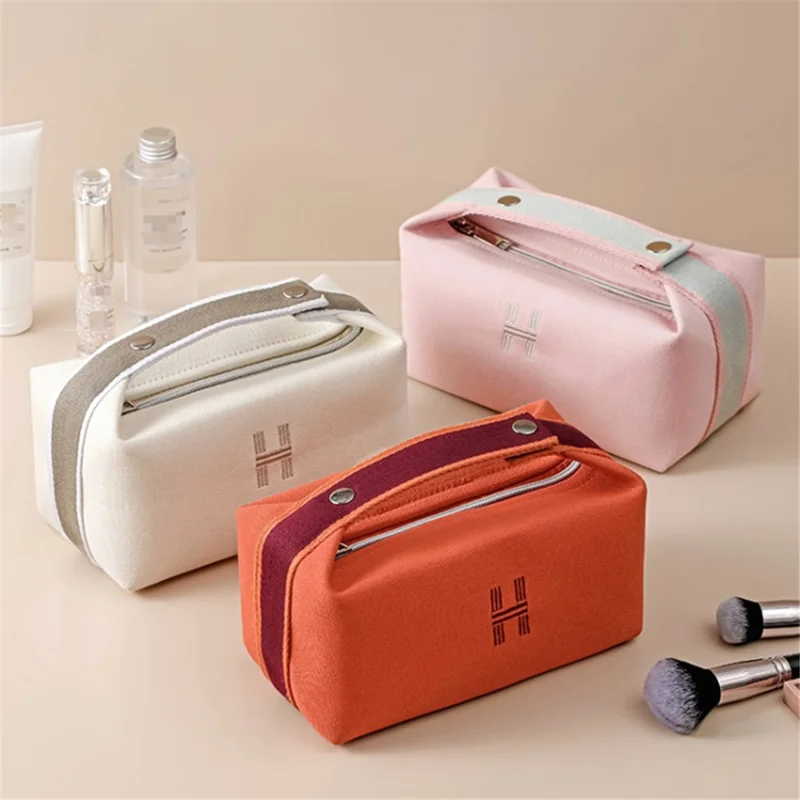 Canvas Waterproof Makeup Bag Wash Organizer Travel Portable Toiletries Storage Pouch - Orange