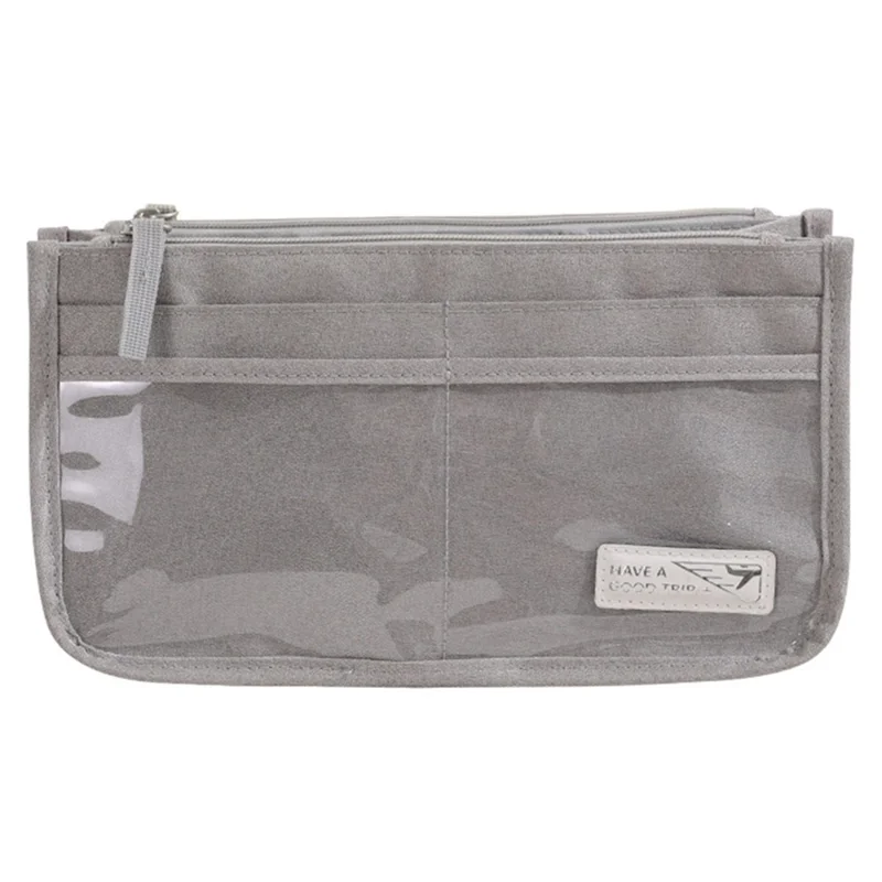 Handheld Makeup Bag Polyester Travel Wash Bag Pouch with Multiple Compartments - Grey