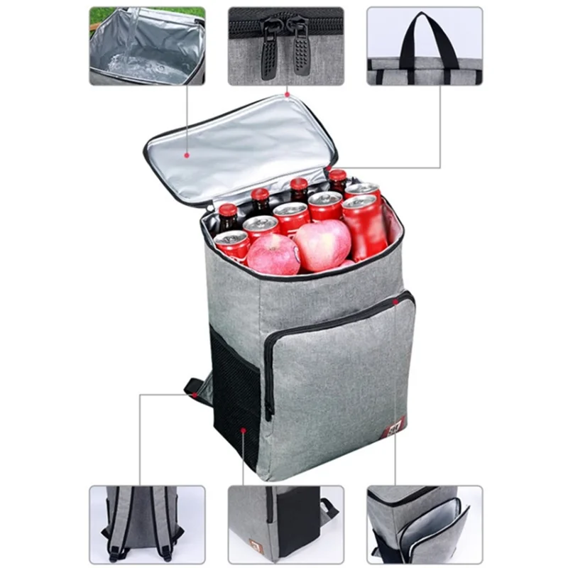 Outdoor Camping Cooler Backpack Waterproof Travel Beer Bag Storage Organizer - Grey