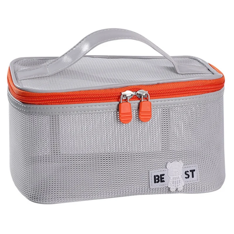 Portable Toiletry Bag Mesh Large Capacity Breathable Cosmetic Storage Bag - Grey