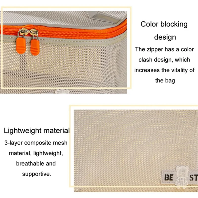 Portable Toiletry Bag Mesh Large Capacity Breathable Cosmetic Storage Bag - Grey