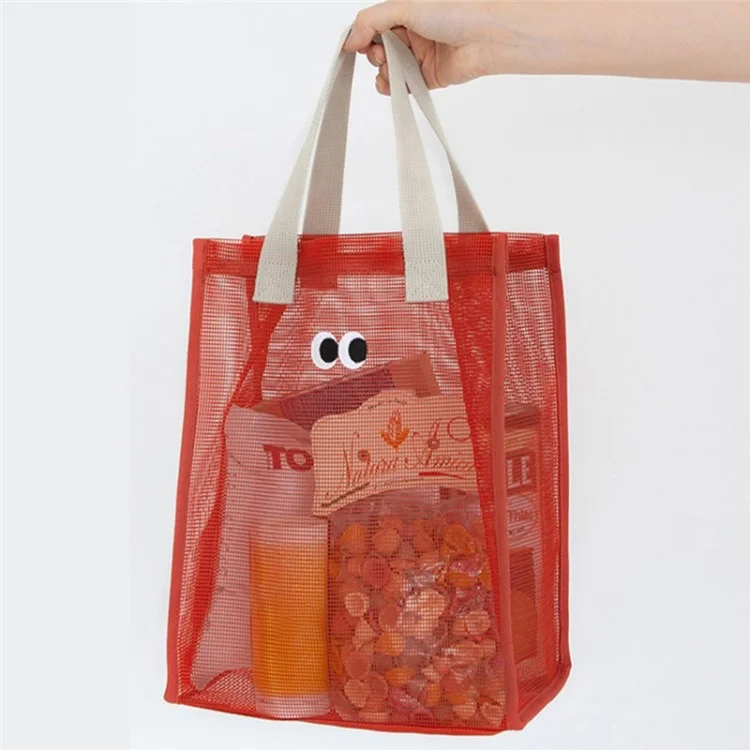 Polyester Mesh Toiletry Storage Bag Shampoo Handbag Shower Tote Bag - Red