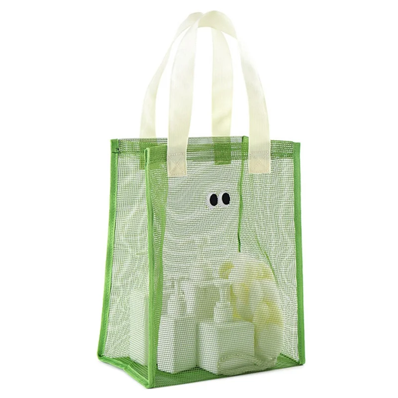 Polyester Mesh Toiletry Storage Bag Shampoo Handbag Shower Tote Bag - Grøn