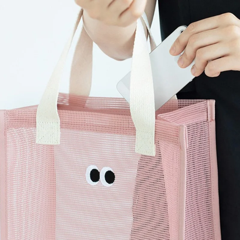 Polyester Mesh Toiletry Storage Bag Shampoo Handbag Shower Tote Bag - Grøn