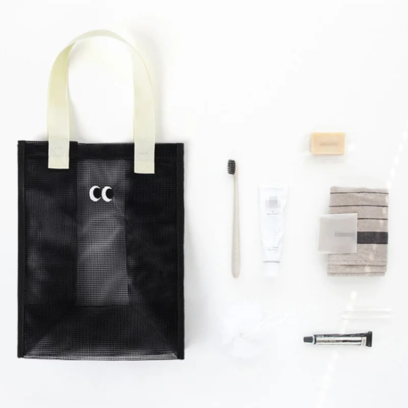 Polyester Mesh Toiletry Storage Bag Shampoo Handbag Shower Tote Bag - Grøn