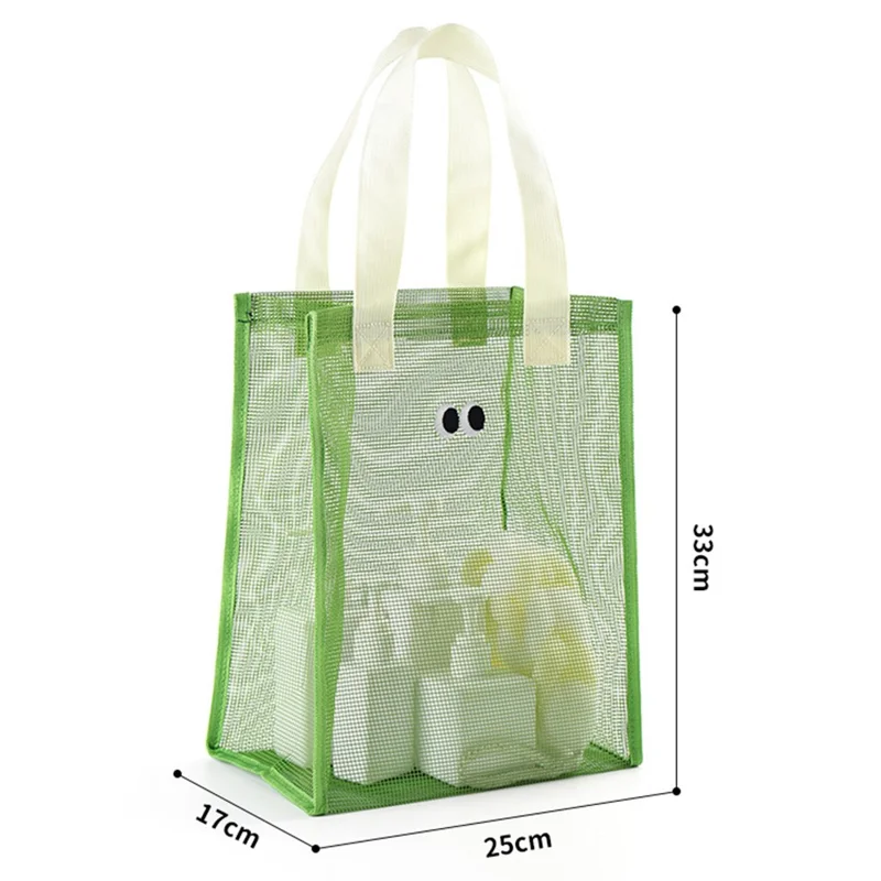 Polyester Mesh Toiletry Storage Bag Shampoo Handbag Shower Tote Bag - Grøn