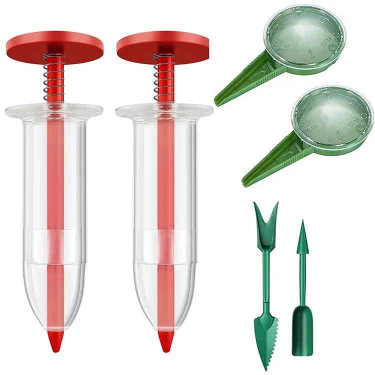 6 pièces / kit d'épandeur de graines en plastique Planteur rond 5 vitesses Disperseur de graines - Rouge 